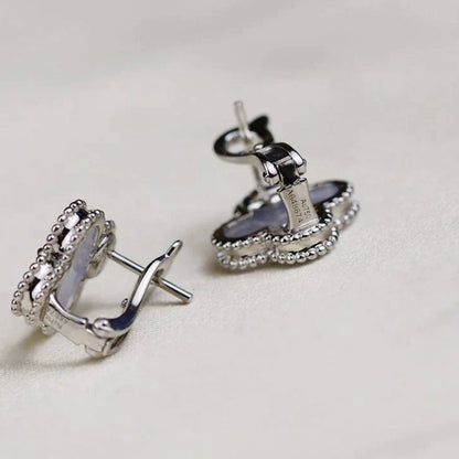 [✨ROSE✨]CLOVER MEDIUM 1 MOTIFS  WHITE MOP EARRINGS SILVER