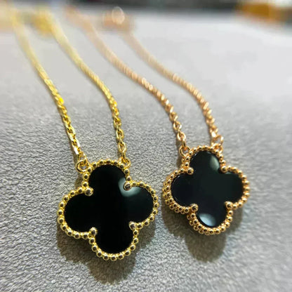 [✨ROSE✨]CLOVER 15MM BLACK ONYX SINGLE FLOWER NECKLACE