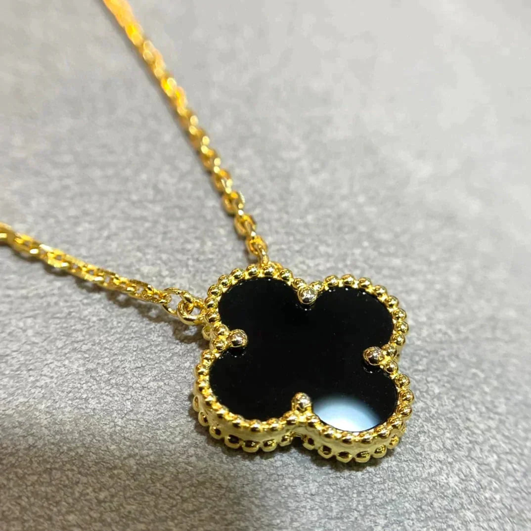 [✨ROSE✨]CLOVER 15MM BLACK ONYX SINGLE FLOWER NECKLACE