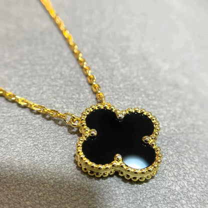 [✨ROSE✨]CLOVER 15MM BLACK ONYX SINGLE FLOWER NECKLACE