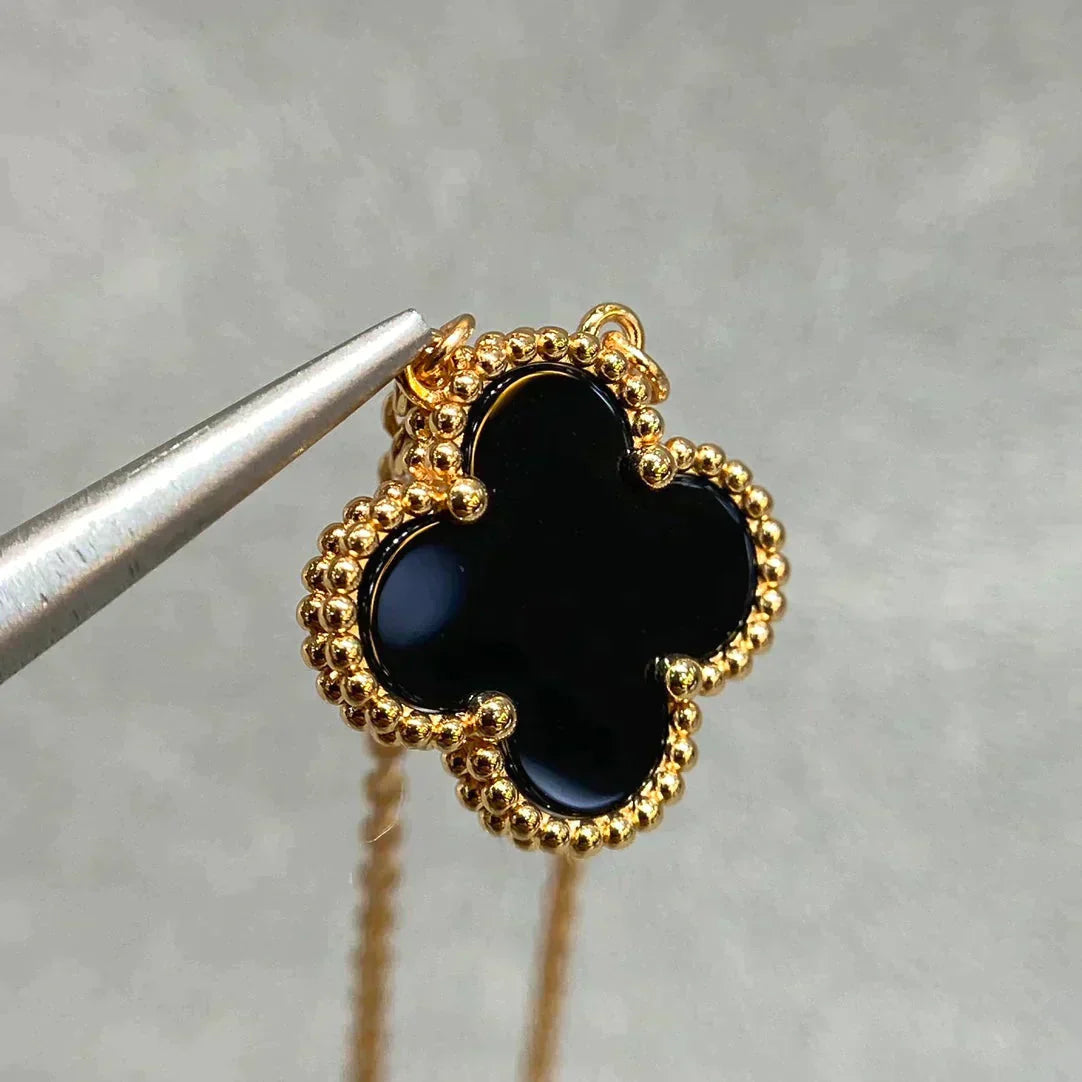 [✨ROSE✨]CLOVER 15MM BLACK ONYX SINGLE FLOWER NECKLACE