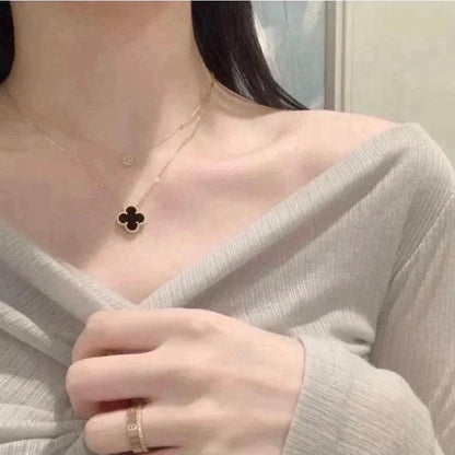 [✨ROSE✨]CLOVER 15MM BLACK ONYX SINGLE FLOWER NECKLACE