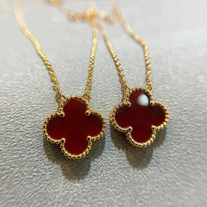 [✨ROSE✨]CLOVER 15MM CARNELIAN SINGLE FLOWER NECKLACE