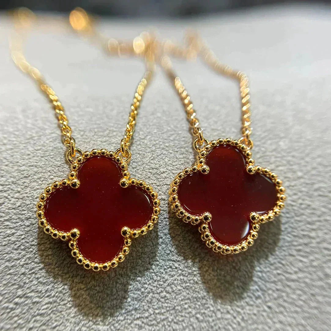 [✨ROSE✨]CLOVER 15MM CARNELIAN SINGLE FLOWER NECKLACE