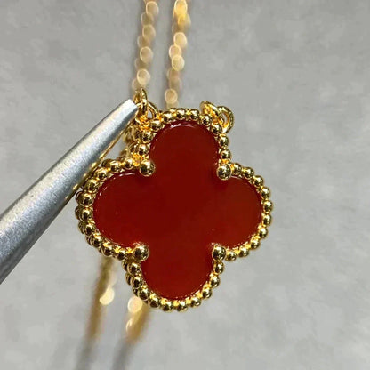 [✨ROSE✨]CLOVER 15MM CARNELIAN SINGLE FLOWER NECKLACE