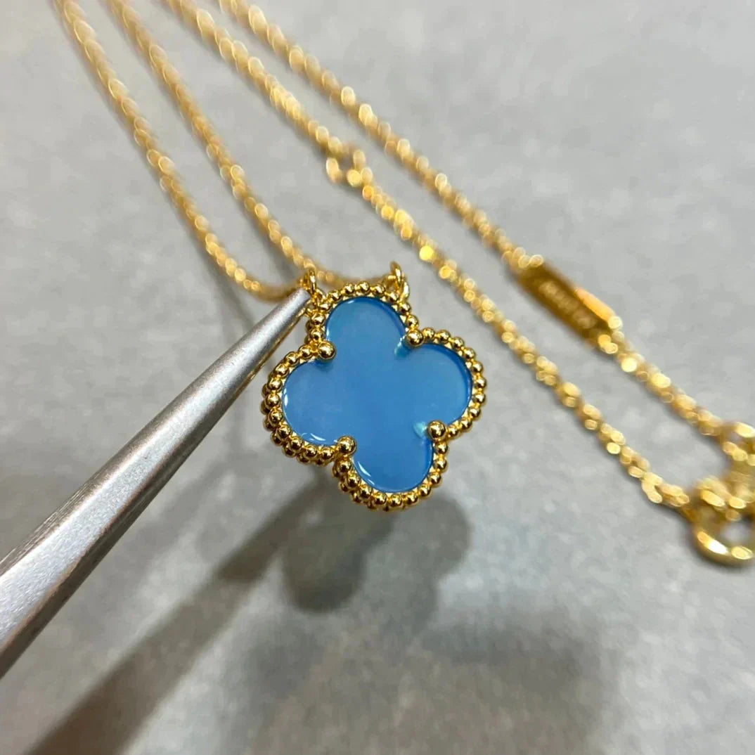 [✨ROSE✨]CLOVER 15MM BLUE AGATE NECKLACE