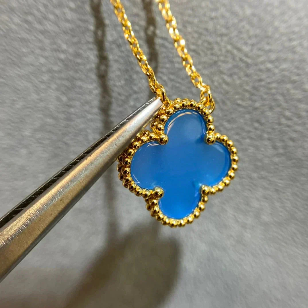 [✨ROSE✨]CLOVER 15MM BLUE AGATE NECKLACE