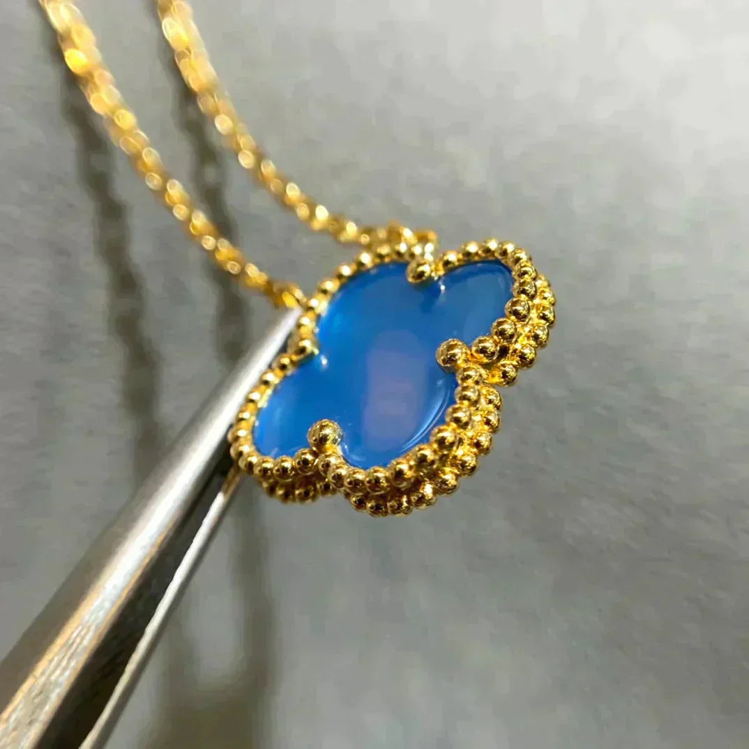 [✨ROSE✨]CLOVER 15MM BLUE AGATE NECKLACE