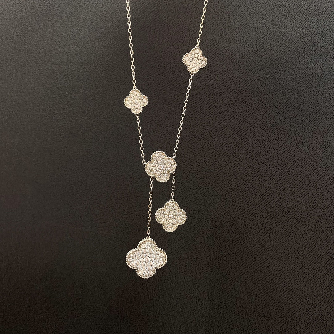 [✨ROSE✨]CLOVER 5 MOTIFS SILVER DIAMONDS NECKLACE