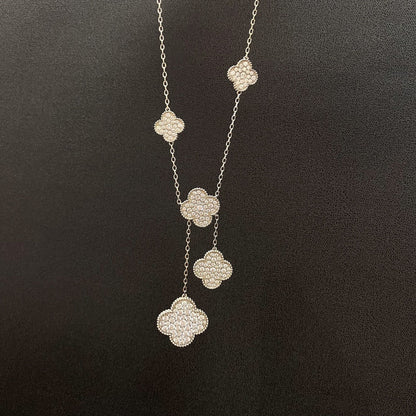 [✨ROSE✨]CLOVER 5 MOTIFS SILVER DIAMONDS NECKLACE
