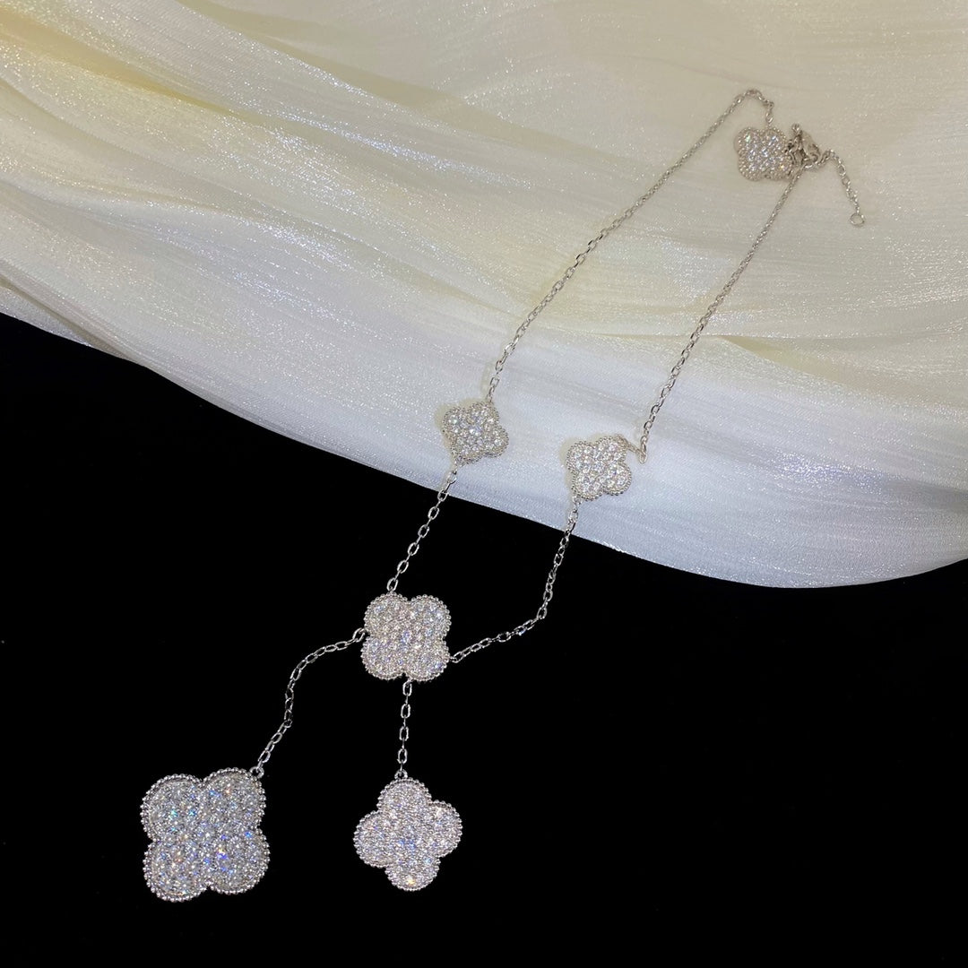 [✨ROSE✨]CLOVER 5 MOTIFS SILVER DIAMONDS NECKLACE