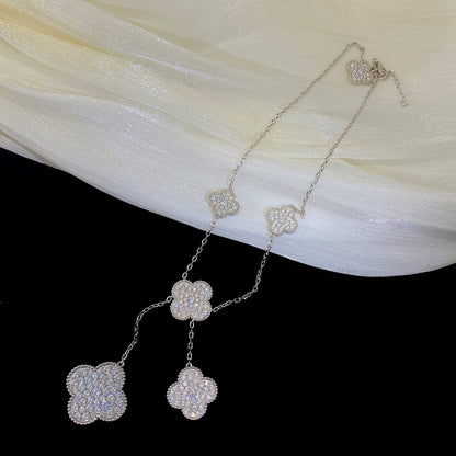 [✨ROSE✨]CLOVER 5 MOTIFS SILVER DIAMONDS NECKLACE