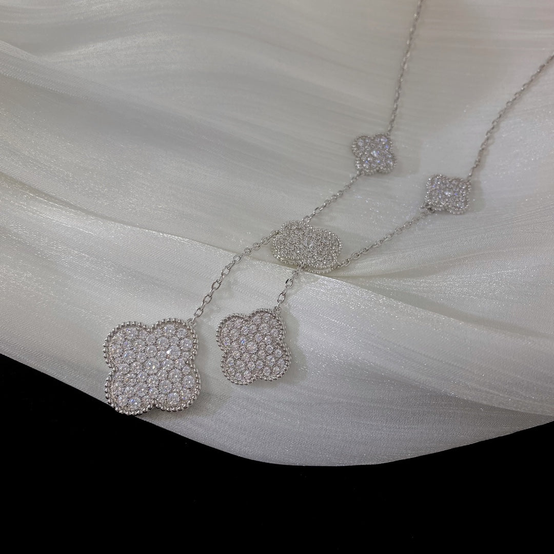 [✨ROSE✨]CLOVER 5 MOTIFS SILVER DIAMONDS NECKLACE