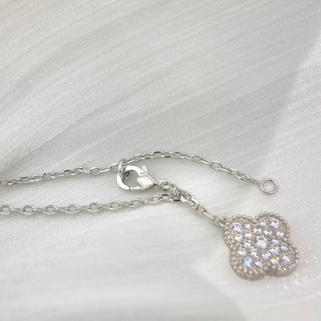 [✨ROSE✨]CLOVER 5 MOTIFS SILVER DIAMONDS NECKLACE