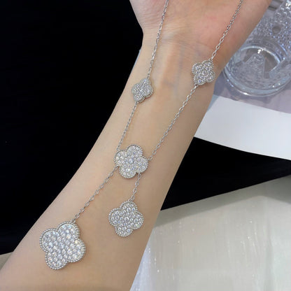 [✨ROSE✨]CLOVER 5 MOTIFS SILVER DIAMONDS NECKLACE