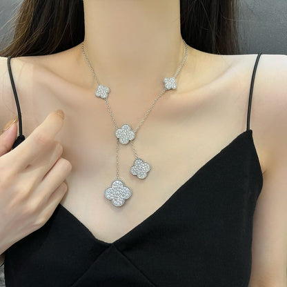 [✨ROSE✨]CLOVER 5 MOTIFS SILVER DIAMONDS NECKLACE