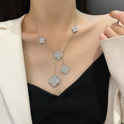 [✨ROSE✨]CLOVER 5 MOTIFS SILVER DIAMONDS NECKLACE
