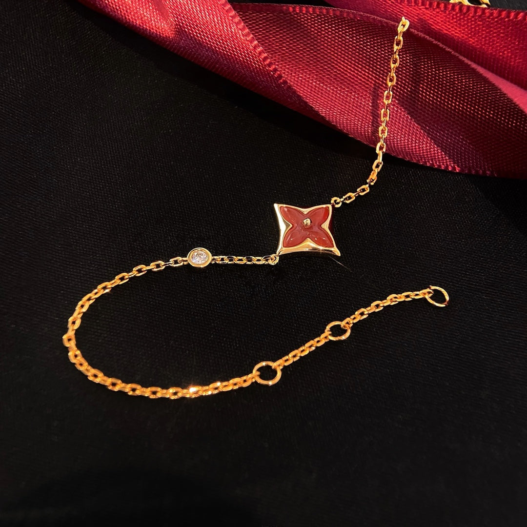 [✨ROSE✨]COLOR STAR CARNELIAN PINK GOLD DIAMOND BRACELET