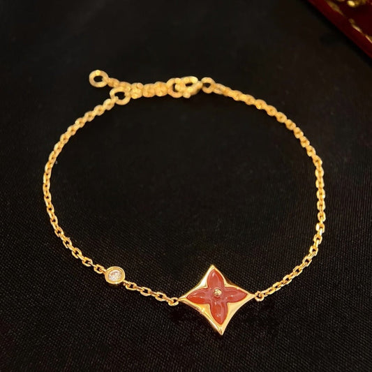 [✨ROSE✨]COLOR STAR CARNELIAN PINK GOLD DIAMOND BRACELET