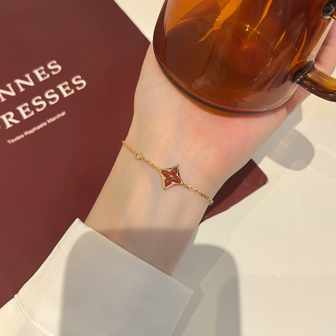 [✨ROSE✨]COLOR STAR CARNELIAN PINK GOLD DIAMOND BRACELET
