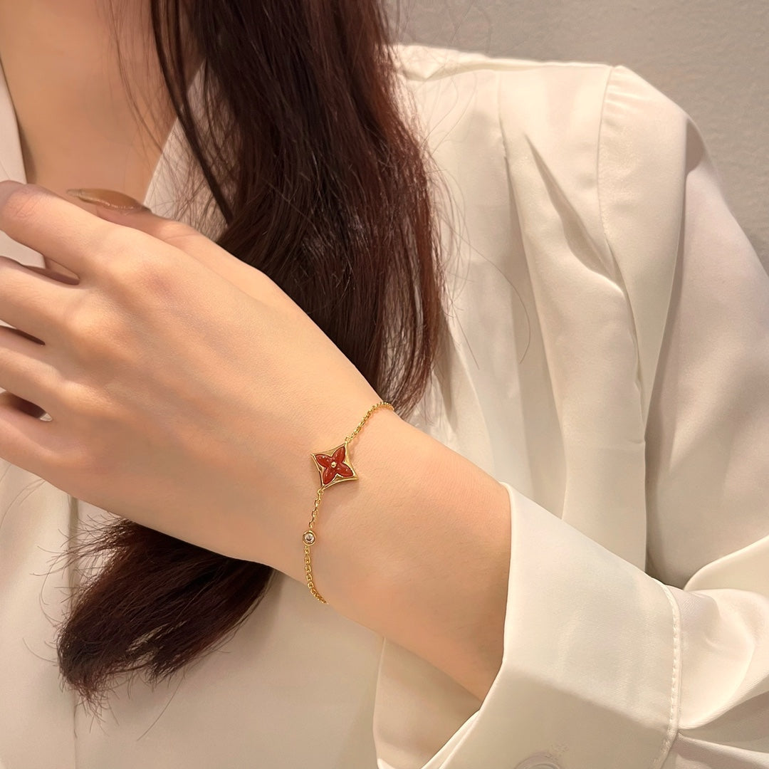 [✨ROSE✨]COLOR STAR CARNELIAN PINK GOLD DIAMOND BRACELET