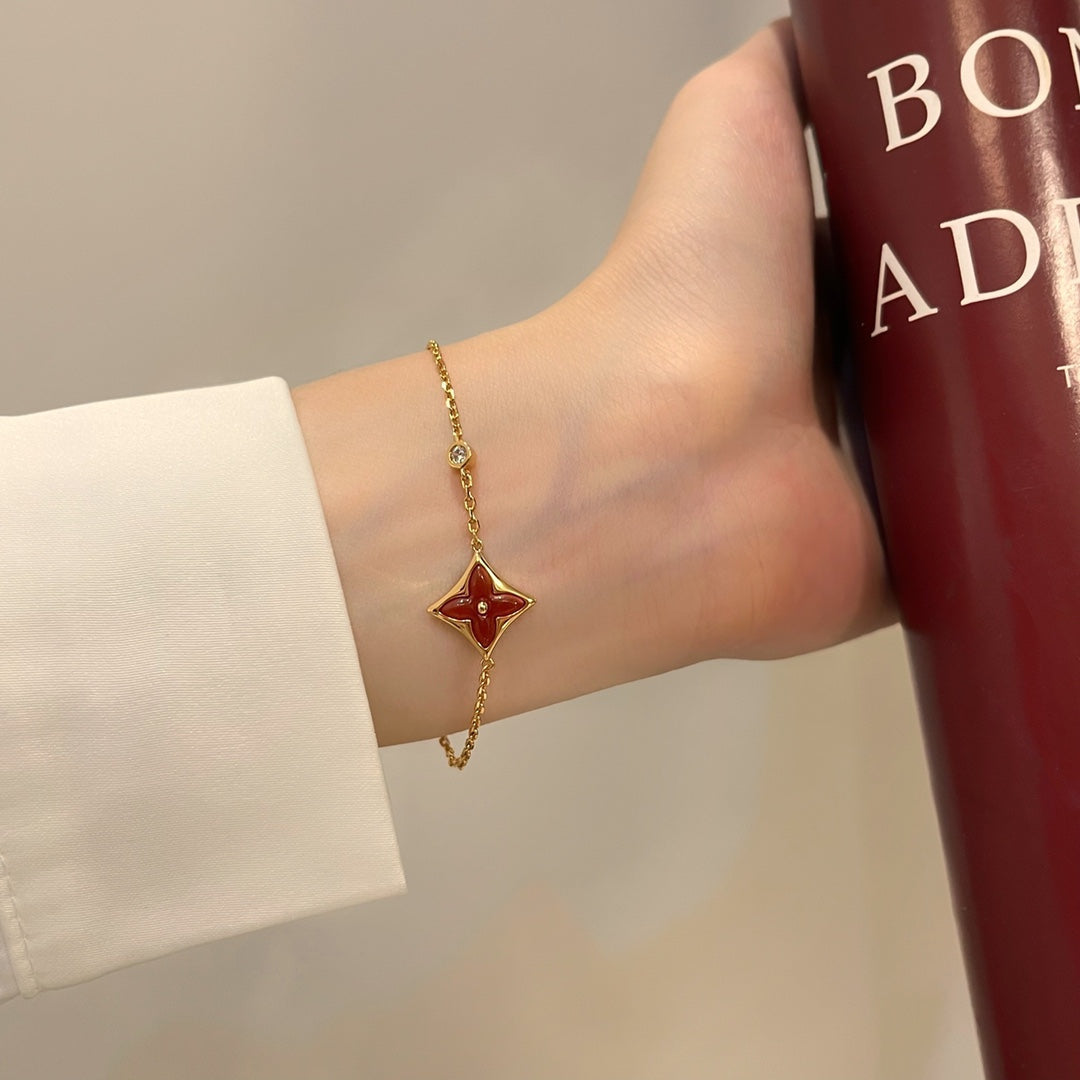 [✨ROSE✨]COLOR STAR CARNELIAN PINK GOLD DIAMOND BRACELET