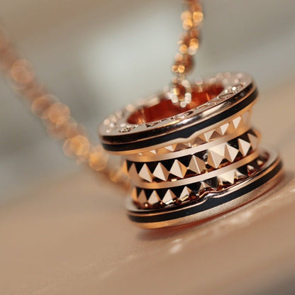 [✨ROSE✨]ZERO 1 ROCK PEDANT PINK GOLD BLACK NECKLACE