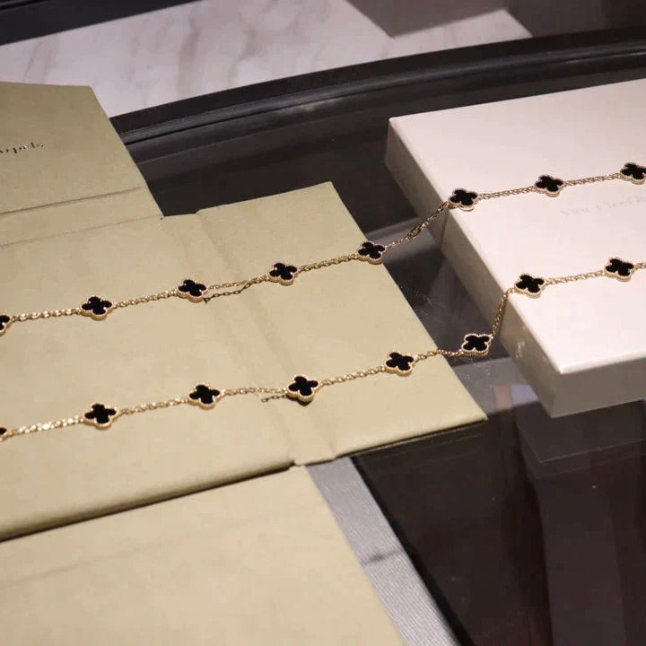[✨ROSE✨]CLOVER 20 MOTIFS ONYX NECKLACE