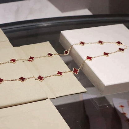 [✨ROSE✨]CLOVER 20 MOTIFS CARNELIAN NECKLACE