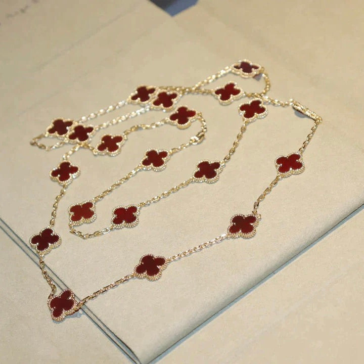 [✨ROSE✨]CLOVER 20 MOTIFS CARNELIAN NECKLACE