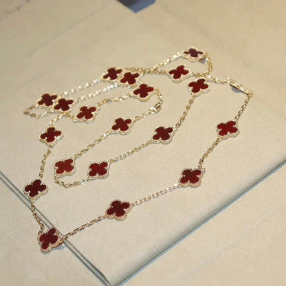 [✨ROSE✨]CLOVER 20 MOTIFS CARNELIAN NECKLACE