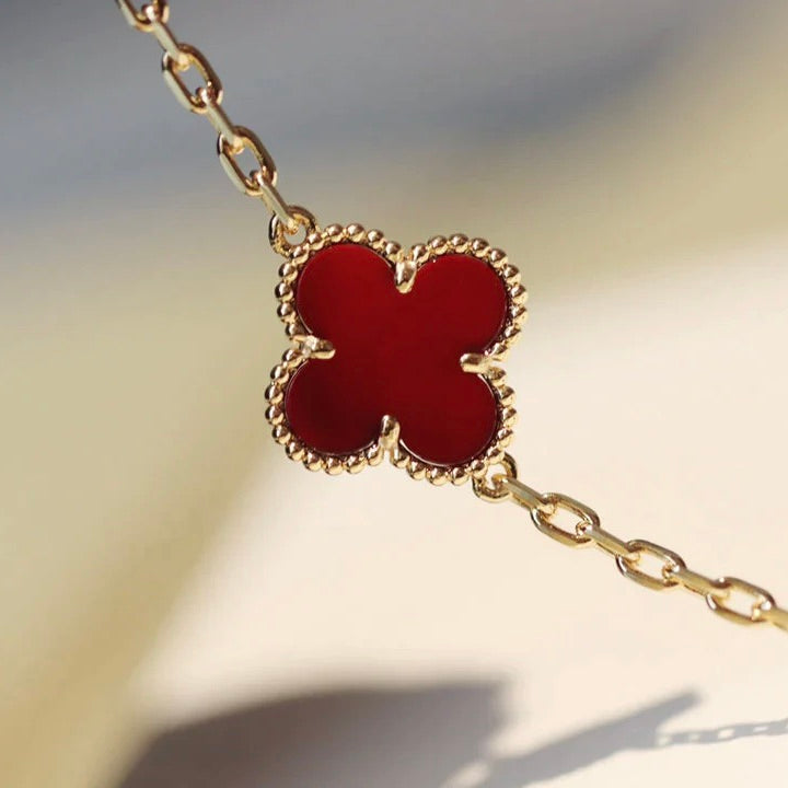 [✨ROSE✨]CLOVER 20 MOTIFS CARNELIAN NECKLACE