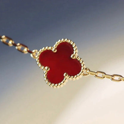 [✨ROSE✨]CLOVER 20 MOTIFS CARNELIAN NECKLACE