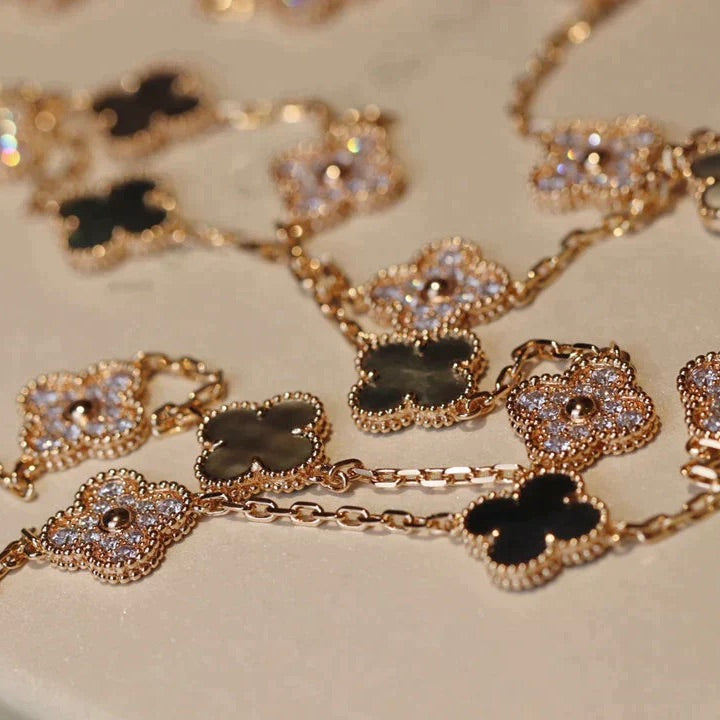 [✨ROSE✨]CLOVER 20 MOTIFS DARK MOP DIAMOND  NECKLACE