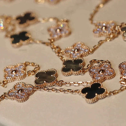 [✨ROSE✨]CLOVER 20 MOTIFS DARK MOP DIAMOND  NECKLACE