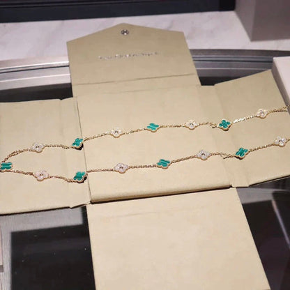 [✨ROSE✨]CLOVER 20 MOTIFS MALACHITE DIAMOND NECKLACE