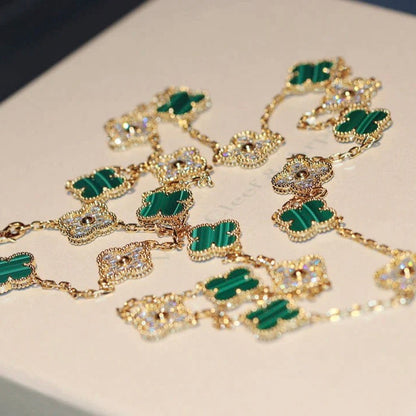 [✨ROSE✨]CLOVER 20 MOTIFS MALACHITE DIAMOND NECKLACE