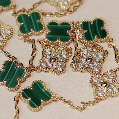 [✨ROSE✨]CLOVER 20 MOTIFS MALACHITE DIAMOND NECKLACE