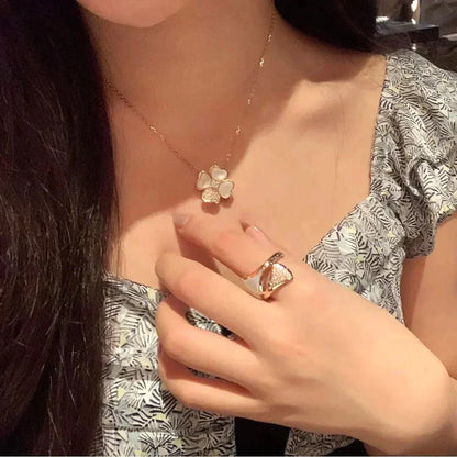 [✨ROSE✨]CLOVER MOP DIAMOND ROSE GOLD NECKLACE