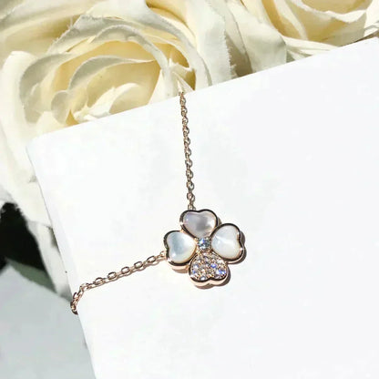 [✨ROSE✨]CLOVER MOP DIAMOND ROSE GOLD NECKLACE