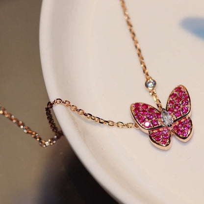 [✨ROSE✨]BUTTERFLY RED DIAMOND ROSE GOLD NECKLACE