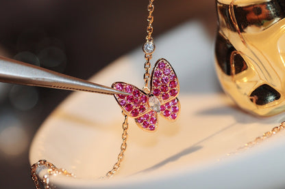 [✨ROSE✨]BUTTERFLY RED DIAMOND ROSE GOLD NECKLACE