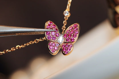 [✨ROSE✨]BUTTERFLY RED DIAMOND ROSE GOLD NECKLACE
