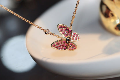 [✨ROSE✨]BUTTERFLY RED DIAMOND ROSE GOLD NECKLACE