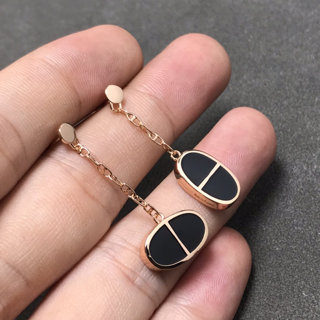 [✨ROSE✨]CHAINE VERSO BLACK CERAMIC SILVER EARRINGS