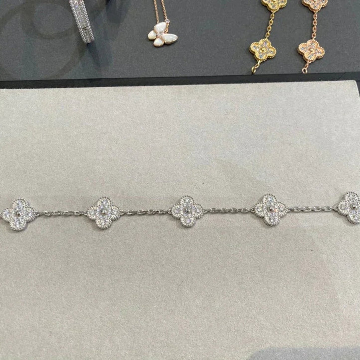 [✨ROSE✨]CLOVER 5 MOTIFS  DIAMOND BRACELET SILVER