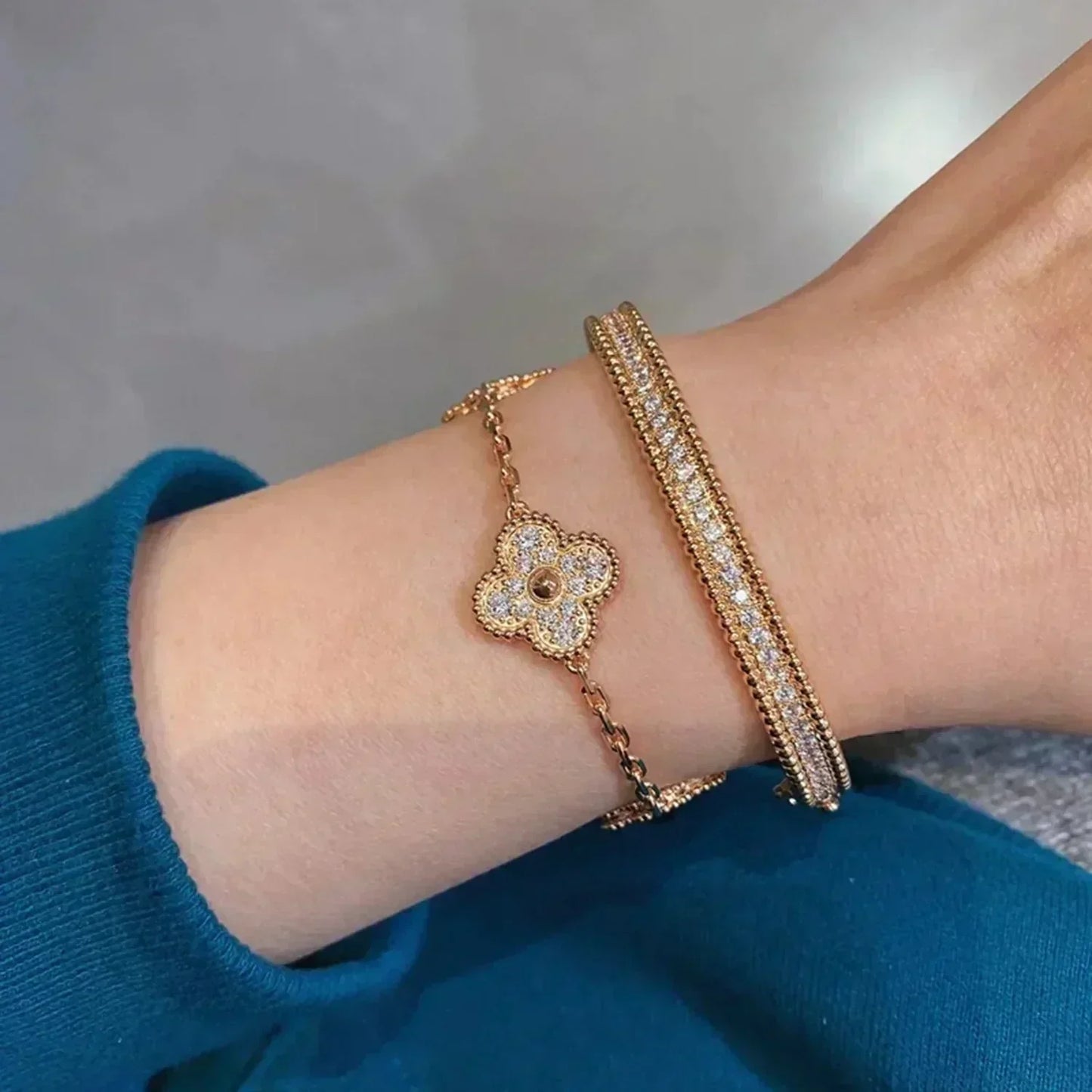 [✨ROSE✨]CLOVER 5 MOTIFS  FULL DIAMOND BRACELET