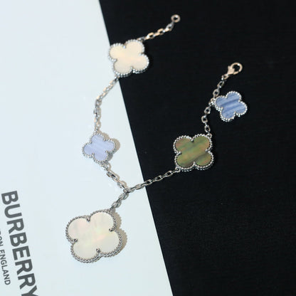 [✨ROSE✨]CLOVER BRACELET 5 MOTIFS MOP CHALCEDONY SILVER