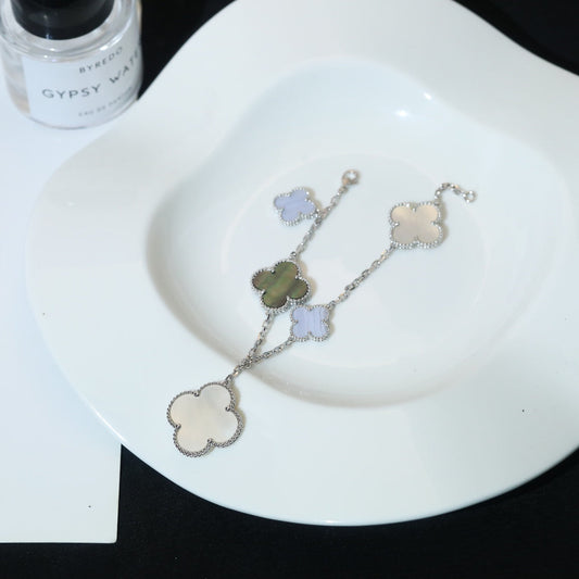 [✨ROSE✨]CLOVER BRACELET 5 MOTIFS MOP CHALCEDONY SILVER