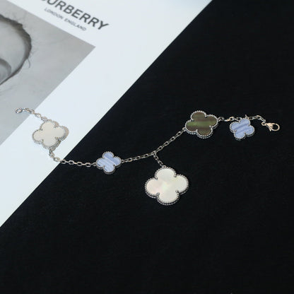 [✨ROSE✨]CLOVER BRACELET 5 MOTIFS MOP CHALCEDONY SILVER